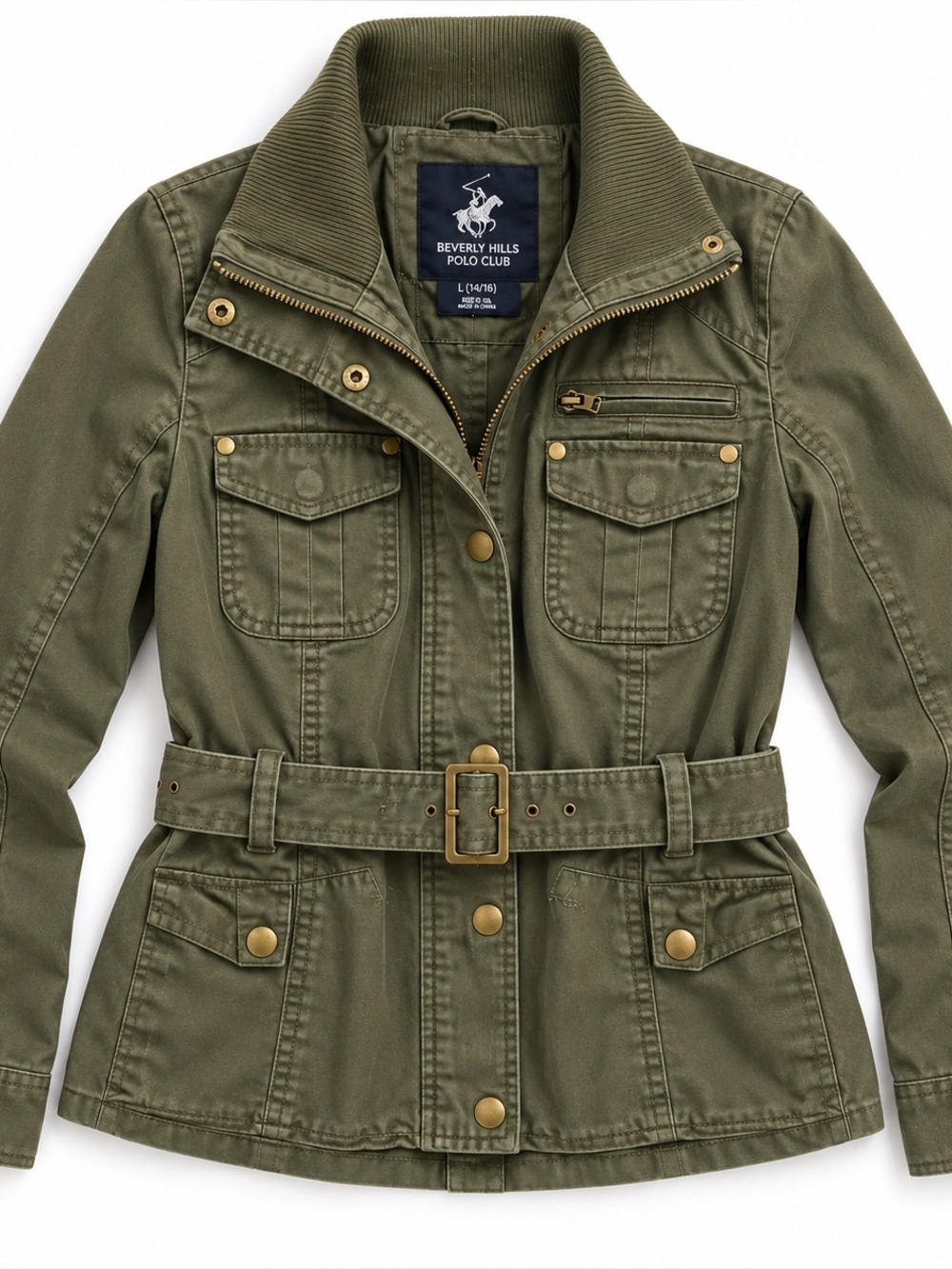 Beverly Hills Polo Club Girls Olive Utility Field Jacket L